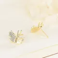 Elegant gold ginkgo leaf stud earrings in S925 silver with micro-pave crystals - Gold / Ginkgo Leaf (BLN060E)
