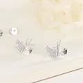 S925 sterling silver ginkgo leaf stud earrings with pavé zircons and matte finish - White Gold / Ginkgo Leaf (BLN060E)