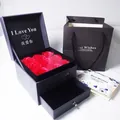 Elegant dark purple jewelry gift box with red roses and matching gift bag and card - Rose Jewelry Gift Box Set / N/A
