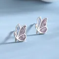 Elegant S925 sterling silver butterfly stud earrings with blue purple gradient enamel finish - Purple-White Gold (BLN012E)
