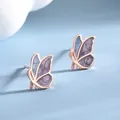 Minimalist S925 sterling silver butterfly stud earrings in rose gold and purple enamel - Purple-Rose Gold (BLN012E)