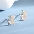 Minimalist S925 silver butterfly stud earrings with pink and green enamel wings - White-White Gold (BLN012E)