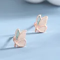 Minimalist S925 silver butterfly studs with green and white shell inlay in rose gold - White-Rose Gold (BLN012E)