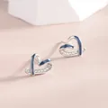 Minimalist S925 silver stud earrings with blue enamel heart and zircon stones - Silver-Blue