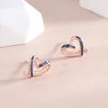 Hollow heart stud earrings in rose gold with blue matte details and micro diamonds - Rose Gold-Blue