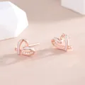 Rose gold heart stud earrings with white enamel and sparkling inlaid diamonds - Rose Gold-White