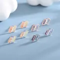 Minimalist S925 silver geometric rectangular earrings with colorful enamel marble texture - Silver & Blue