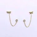 Elegant s925 silver bow stud earrings with gold chain and cubic zirconia stone - Butterfly Bow Style (BLN157E) / Gold