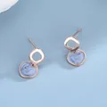 Elegant rose gold geometric stud earrings with blue marble texture on a blue background - Rose Gold - Blue Marble Pattern (BLN003E)