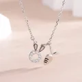 Cute S925 sterling silver rabbit and carrot pendant necklace with white zircon pavé - Silver (BLN231N)
