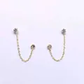 Golden double stud chain earrings for women featuring a minimalist diamond link design - Double-headed Round Zirconia Style (BLN158E) / Gold
