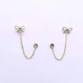 S925 silver golden bow stud earring with delicate chain and sparkling zircon stone - Exquisite Butterfly Bow Style (BLN159E) / Gold