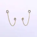 Golden chain earring with star and zircon in s925 silver for double ear piercings - Hollow Five-pointed Star Style (BLN160E) / Gold