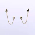 Modern gold plated S925 silver double piercing earrings with black triangle and zircon chain - Geometric Triangle Style (BLN161E) / Gold