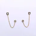 Elegant s925 silver gold-plated double piercing stud earring with zircon and chain - Hollow Square Style (BLN163E) / Gold