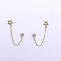 Gold chain star earrings with sparkling zircon for double piercings in minimalist style - Hollow Star Style (BLN164E) / Gold