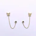 S925 silver gold butterfly chain earring with shimmering zircons for double piercings - Pavé Butterfly Style (BLN165E) / Gold