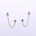 Golden S925 silver double piercing earring with chain, triangle stud and clear zircon - Hollow Triangle Style (BLN167E) / Gold