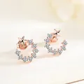 Elegant rose gold S925 sterling silver star and moon stud earrings with white cubic zirconia - Rose Gold