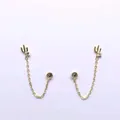 Golden chain stud earrings with sparkling zircon accents and a sleek minimalist design - Cactus Style (BLN168E) / Gold