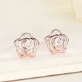Minimalist 925 sterling silver hollow rose flower stud earrings in elegant rose gold - Rose Gold