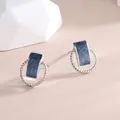 S925 sterling silver geometric stud earrings with dark blue marble texture rectangle - 925 Silver / Silver-Blue