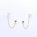 Golden S925 silver double stud chain earrings with heart shape and black gem pendant - Hollow Heart Style (BLN172E) / Gold