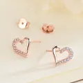 Hollow heart stud earrings in rose gold finish with delicate diamond pavé setting - Rose Gold / Hollow Heart (BLN112E)