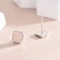 Elegant S925 silver square studs with pink enamel finish and hammered edge texture - Silver - White