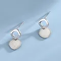 Minimalist geometric square silver studs with white enamel texture in a modern style - Platinum Color - White Marble Pattern (BLN003E)