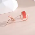 Rose gold geometric stud earrings with rectangular pink stone and twisted circular frame - 925 Silver / Rose Gold-Red