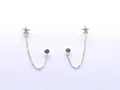 Golden double piercing chain earrings with star stud and sparkling cubic zirconia - Star and Round Combination Style (BLN174E) / Gold