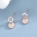 Elegant rose gold geometric stud earrings with white marble texture enamel inlays - Rose Gold - White Marble Pattern (BLN003E Rose Gold - White)