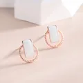 Elegant s925 silver stud earrings featuring rose gold round frame and white enamel inlay - 925 Silver / Rose Gold-White