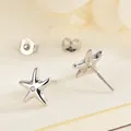 Starfish S925 sterling silver stud earrings with zircon stone and butterfly backs - White Gold / Starfish Style (BLN138E)