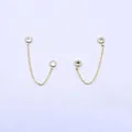 Golden S925 silver double stud chain earrings with round sparkling crystals - Double Round Minimalist Style (BLN175E) / Gold