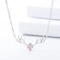 S925 sterling silver reindeer antler necklace with pink teardrop stone in a gift box - Red