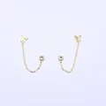 Golden butterfly stud earrings with sparkling round cubic zirconia and delicate long chain - Butterfly Shape Style (BLN176E) / Gold