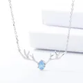 S925 sterling silver elk antler pendant necklace with blue teardrop crystal gemstone - Blue