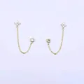 Golden s925 silver chain earring featuring a four-petal flower and a round single diamond - Four-petaled Flower Style (BLN177E) / Gold