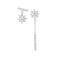 Asymmetric S925 silver star earrings with zircon inlay and hanging chain detail - White Gold