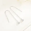 925 silver long drop earrings with delicate chains and sparkling round cubic zirconia - White Gold / Round Inlaid Ear Wire (BLN030E)