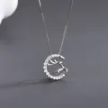 S925 sterling silver elk pendant necklace with cubic zirconia circle in silver finish - 925 Silver / White Gold
