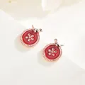 Elegant 925 silver stud earrings with red pomegranate design and rose gold accents - Rose Gold / Red Pomegranate (BLN092E)