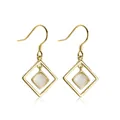 Elegant gold double-layer diamond shape earrings with white geometric shell inlay - Gold / Double Layer Rhombus (BLN096E)