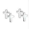 Minimalist 925 silver overlapping cross stud earrings with a polished metallic finish - White Gold / Overlapping Cross (BLN100E)