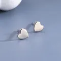 Minimalistische S925 Sterling Silber Herz Ohrstecker mit poliertem Silber-Finish - Herz-Stil (BLN208E) / Weißgold