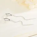 Elegant 925 sterling silver leaf tassel earrings with sparkling zircon gemstones - White Gold