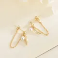 Elegant 925 silver gold-plated leaf earrings with pearls and fine drop chain - Gold