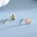 Pink marble heart stud earrings with gold plating shown on a light blue background - Gold Pink Texture (BLN203E-Golden)
